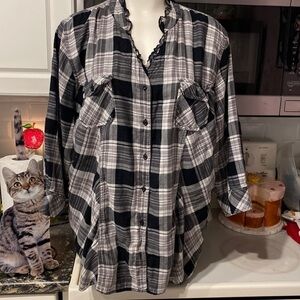 C womens Fashion Bug casual 3/4 sleeve button up plus size plaid shirt 3X